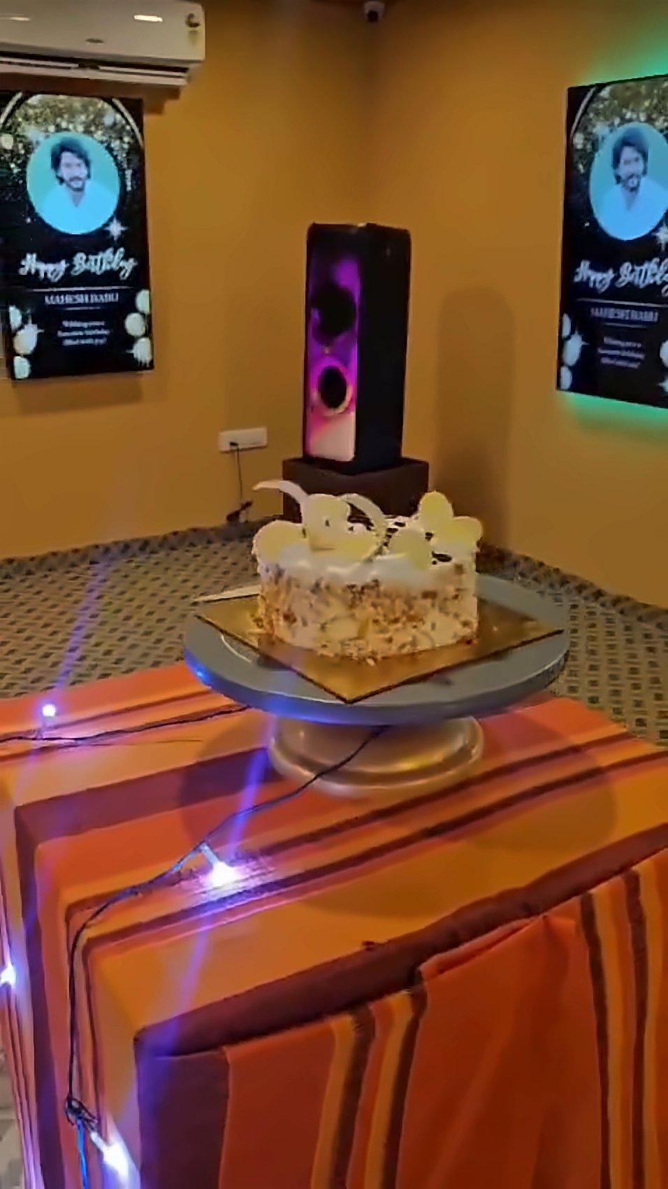 Birthday cake on a decorated table