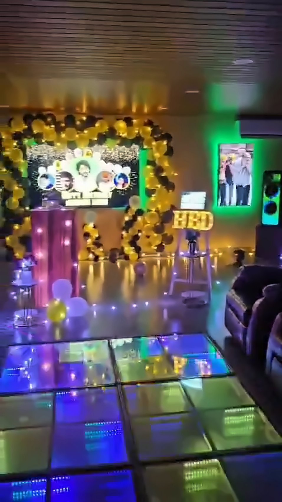 Colour-changing dance floor lit up for a birthday